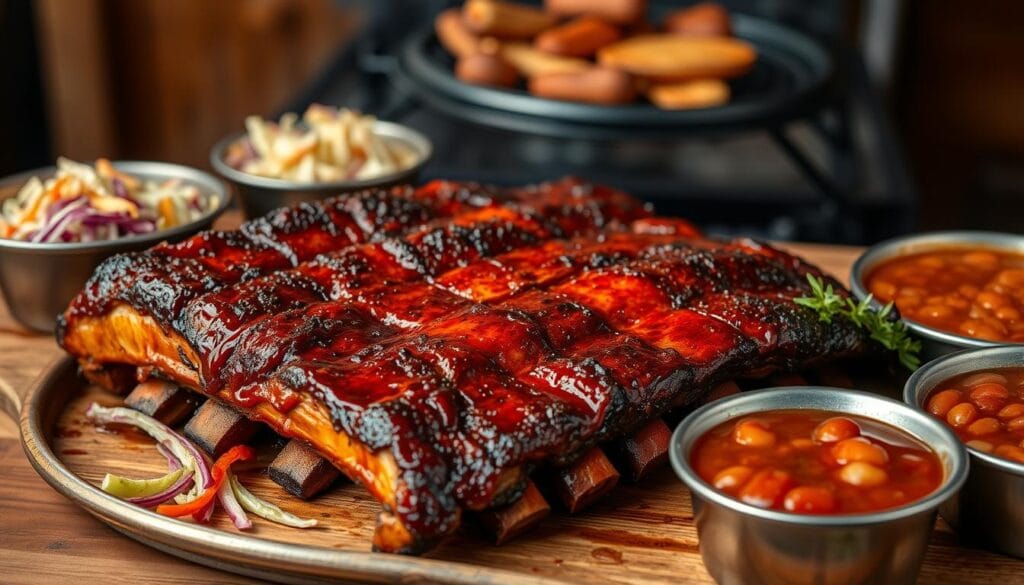 Grilled, slow-cooked, and smoked beef ribs