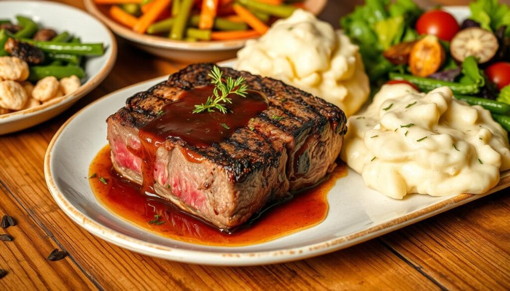 cube steak with side dishes